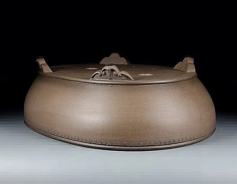 Handmade oval purple sand flowerpot with black mud finish, 50x39.5x16cm, classical style for plants