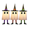 White Halloween wizard hat and ghost LED light string pendant hung indoors
