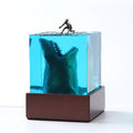 Ocean Shark Surfer micro landscape night light ornament, epoxy resin, 5cm or 8cm with lamp holder