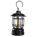 Portable camping lantern with handle in black, dark green, or red colour options.