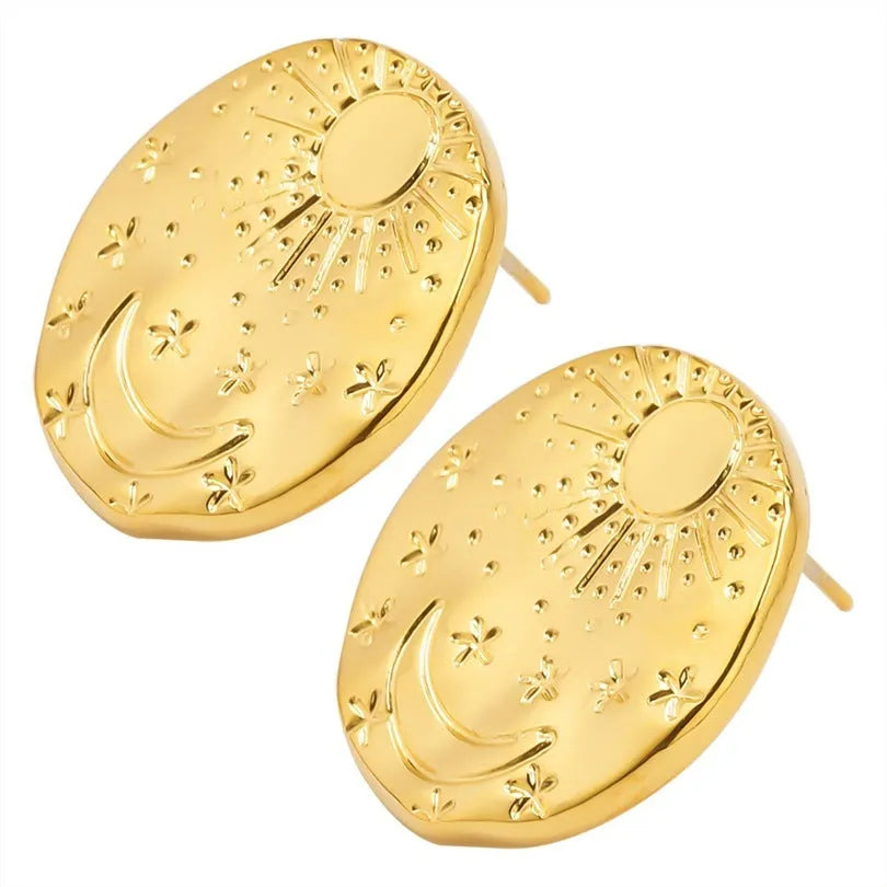 A pair of geometric shell design stud earrings in stainless steel with gold or silver plating