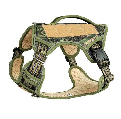 Tactical working dog chest strap in Oxford cloth with metal ring, available in black, khaki, yellow camo, forest camo, olive green, sizes M L XL