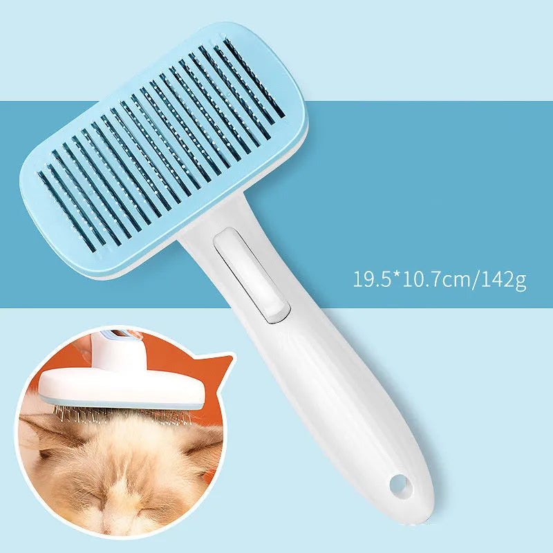 Automatic pet hair removal comb with one-click needle system in blue colour