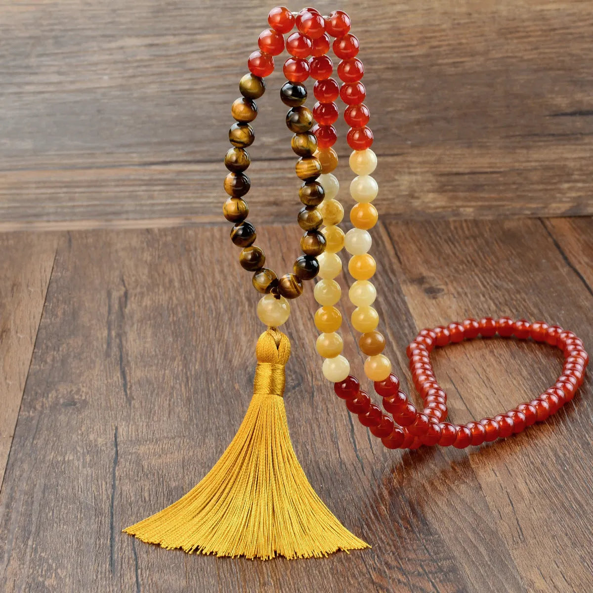 108 natural stone tassel long necklace with mixed gem pendant in boho style, unisex, 81cm plus circumference