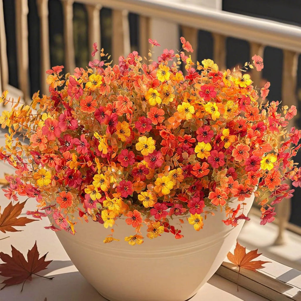 Plastic silk artificial flower bouquet in autumn orange colour for home decoration and wedding props