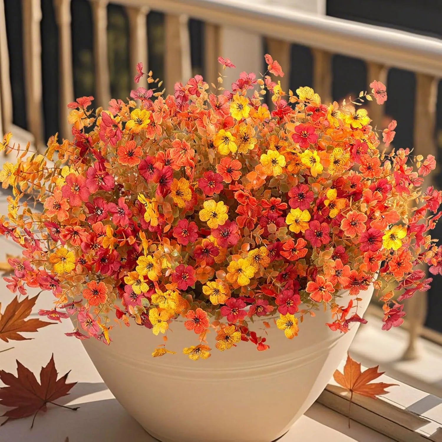 Plastic silk artificial flower bouquet in autumn orange colour for home decoration and wedding props