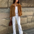 Retro solid colour loose fit polyester jacket in European and American style