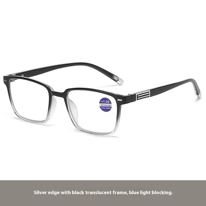 Anti blue light multifocal reading glasses with photochromic lenses in various frame colours