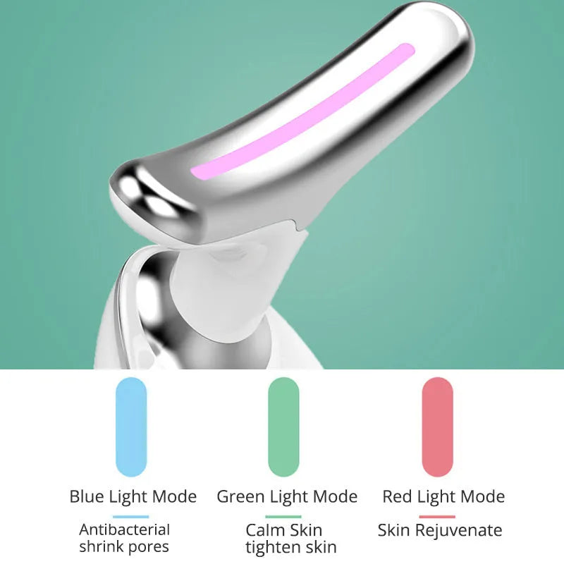 Grey ES-1081 electric microcurrent neck massager with LED lights for skin tightening and wrinkle reduction.