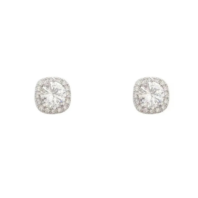 Square geometric diamond earrings for women in silver and gold alloy