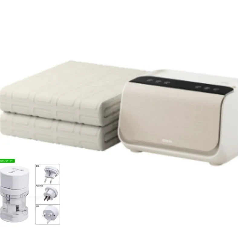 Aideng white electric water blanket with smart host controller on a bed