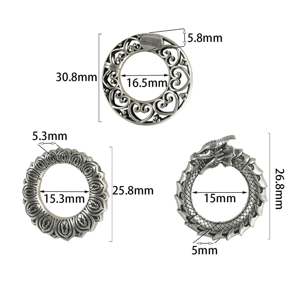 Large hollow out geometric dragon shape earrings in antique silver colour