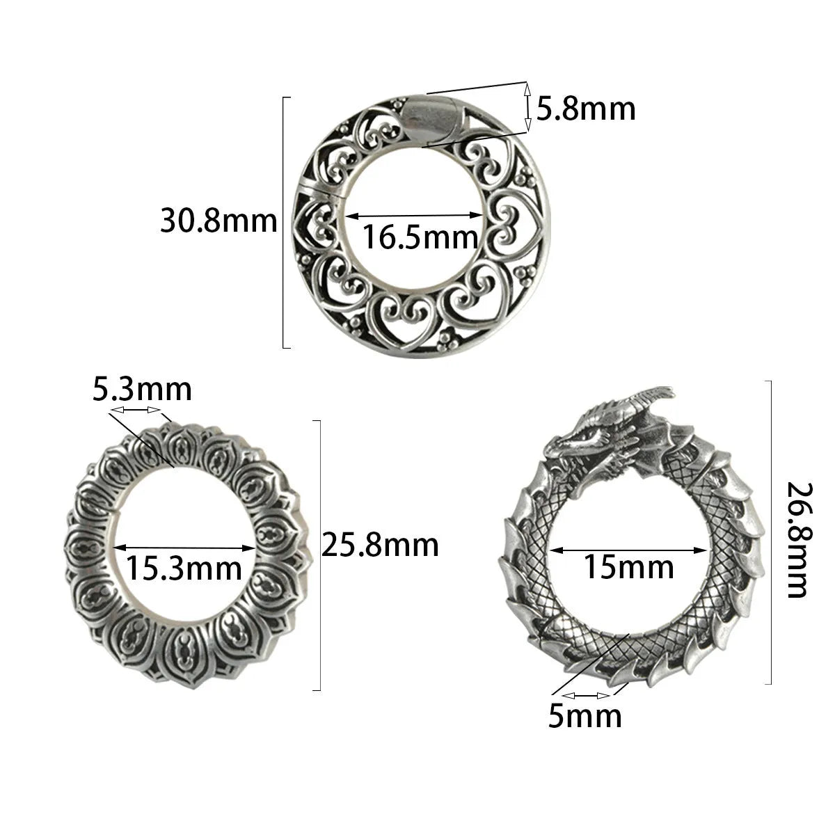 Large hollow out geometric dragon shape earrings in antique silver colour