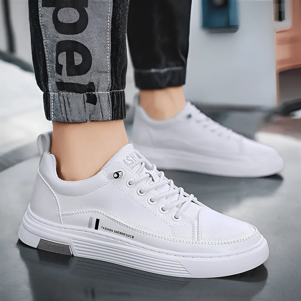 Men's black and white low-top skate shoes with elastic band and rubber soles