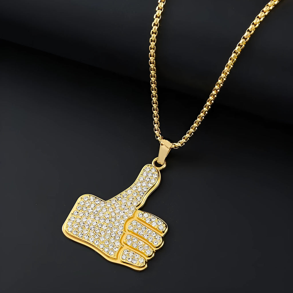Gold geometric women's necklace with zircon stones and alloy pendant