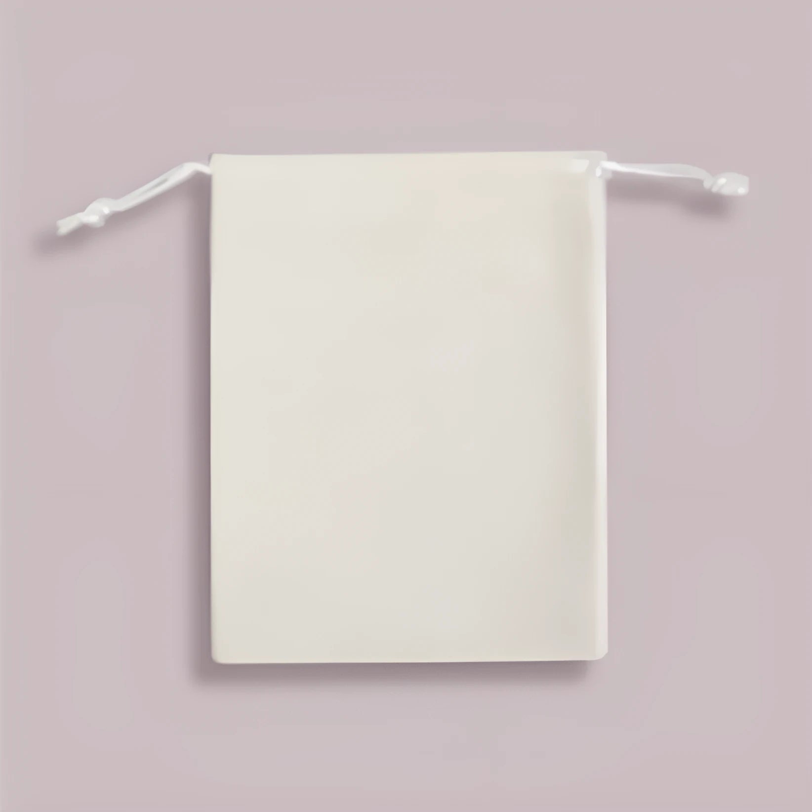 White drawstring storage bag 8x10cm fabric pouch on white background