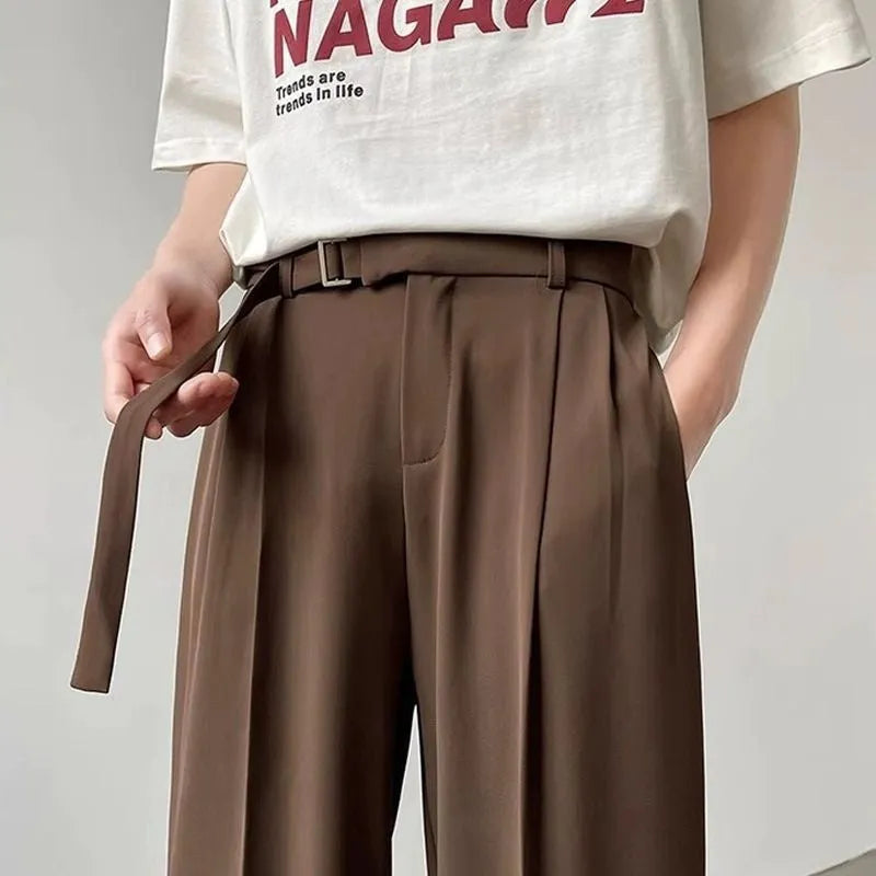Thin straight black wide leg pants for women, chemical fibre blend, non-ironing, loose fit, black colour