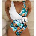 Women's high-waisted printed one-piece bikini with quick-dry lining for swimming