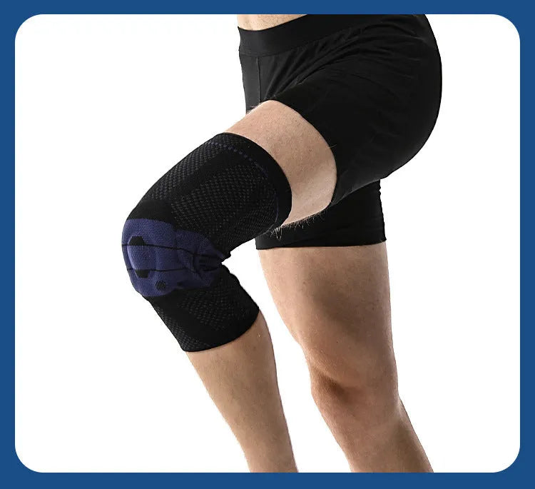 Adult sports knee pad in black and blue colour, size L, made from nylon and spandex.