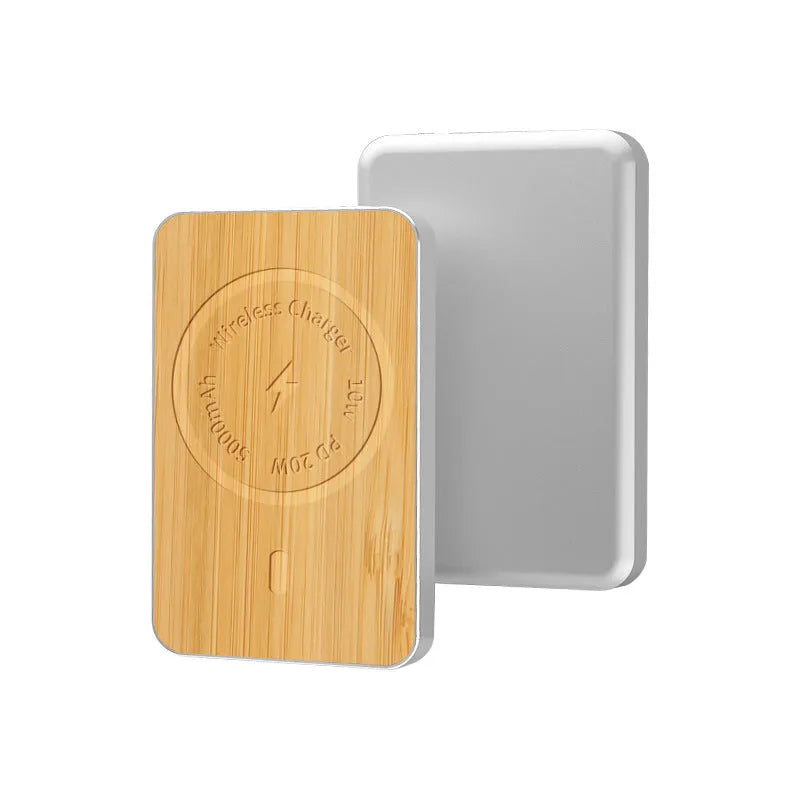 Magnetic suction wireless charging bank 5000mAh khaki alloy shell universal portable power supply