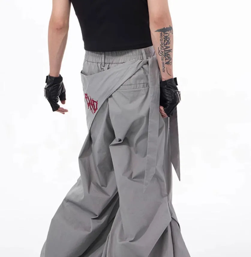 Korean-style black wide-leg summer function pants for boys displayed flat