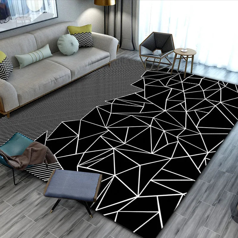 Modern minimalist geometric abstract machine woven crystal velvet polyester fibre rectangle carpet in multiple colours and sizes