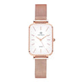 Women's waterproof quartz watch in rose gold or silver with woven steel strap and 34mm alloy case