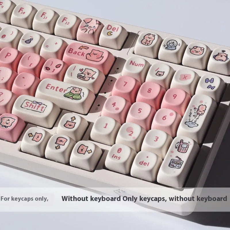 Pink PBT key cap with fragrant pig character design for mechanical keyboards