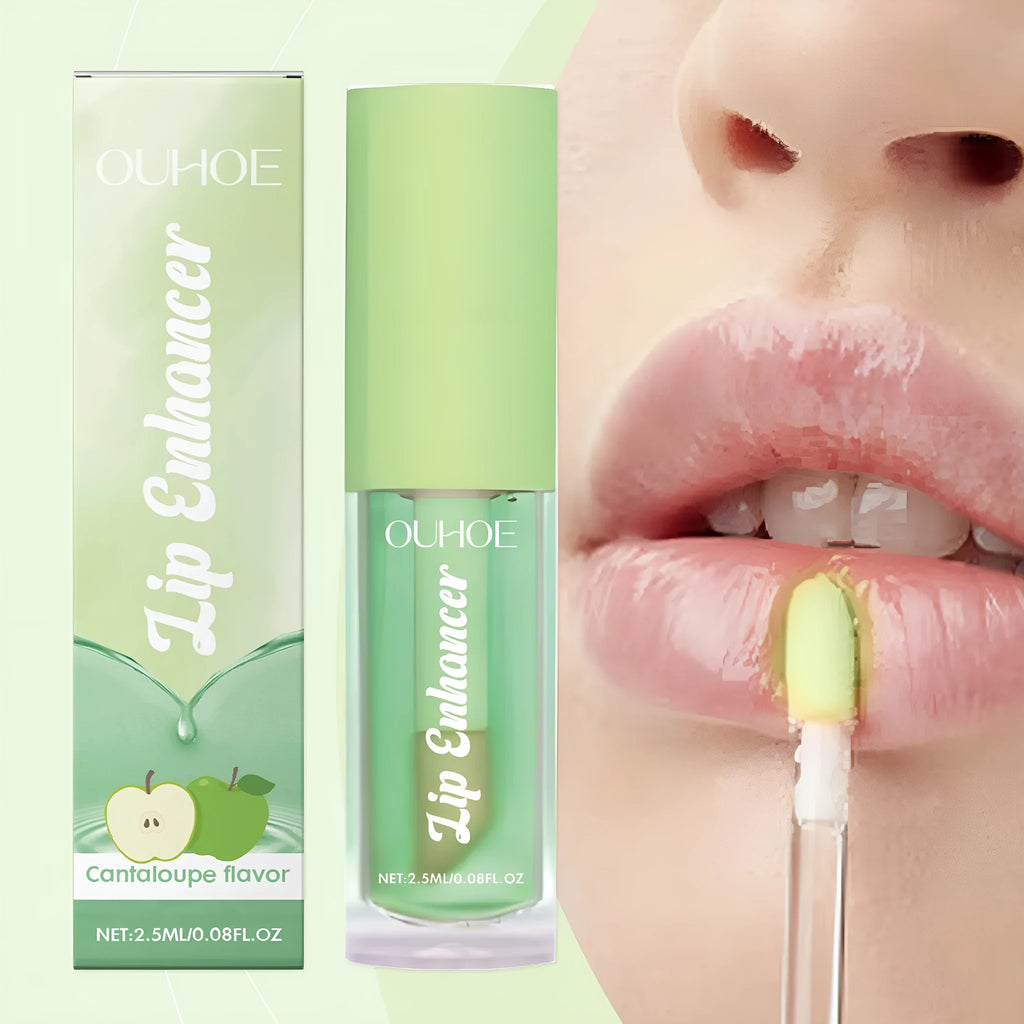 Green Apple flavour moisturizing lip oil bottle with grape seed oil and ceramide ingredient detail