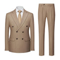 Men's double-breasted two-button striped suit set with trousers in business formal style