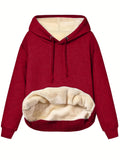 Women's loose fit hooded sweater with 3D pattern in thick polyester fabric