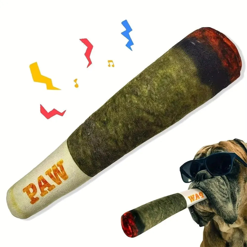 Doggy Doobie plush squeaky dog toy in green, 9.5 inches, for small medium large dogs