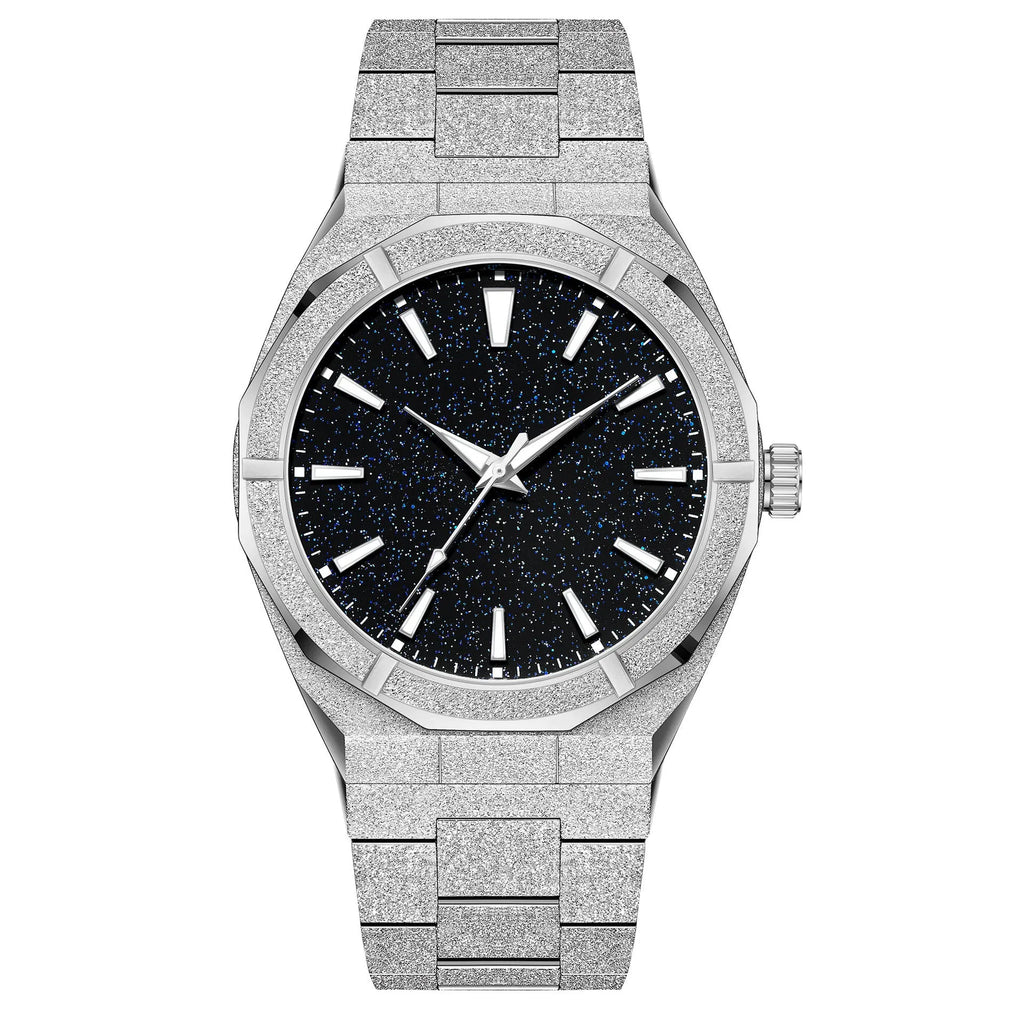 Men's stainless steel business watch with frosted case and luminous hands in black, gold or silver options