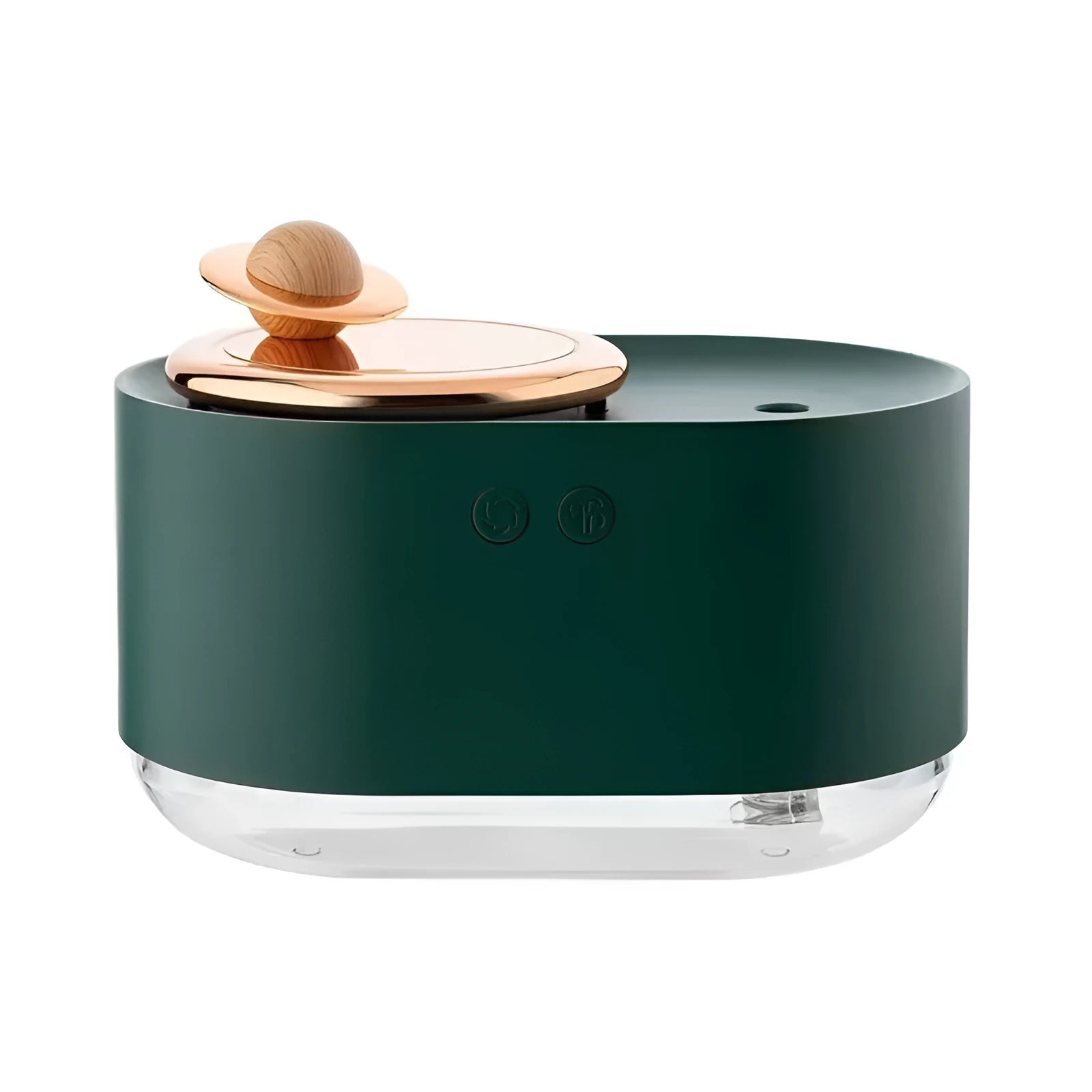 Green rotating planet-shaped USB humidifier with night light on a desk.