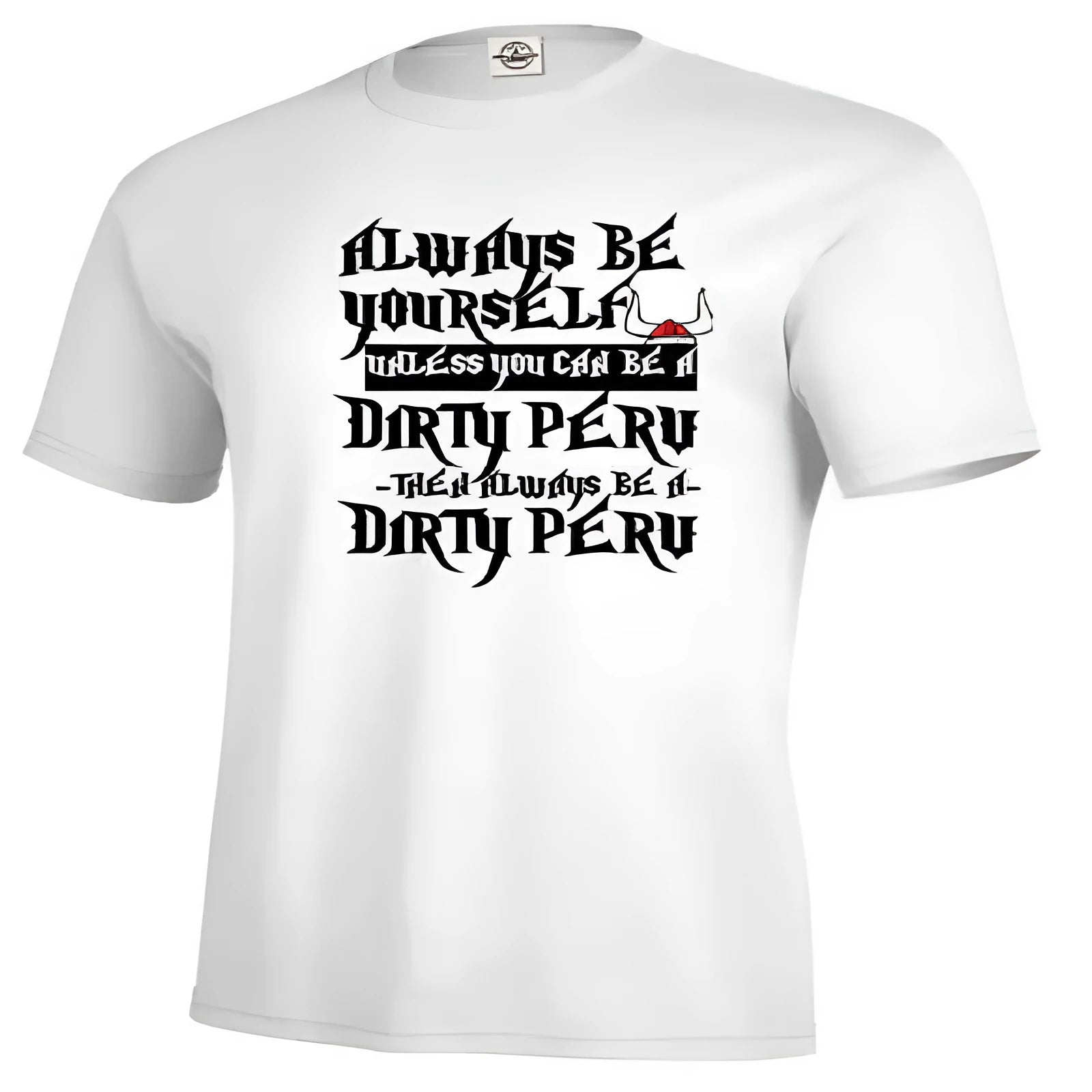 Men's white short sleeve t-shirt with printed design on polyester fabric