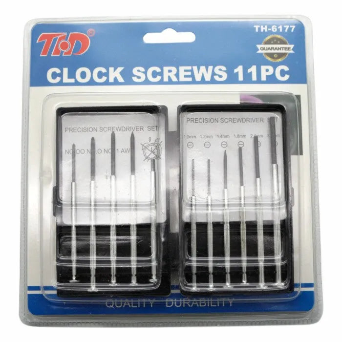 TH-6177 11-piece clock screwdriver set with various head types on display