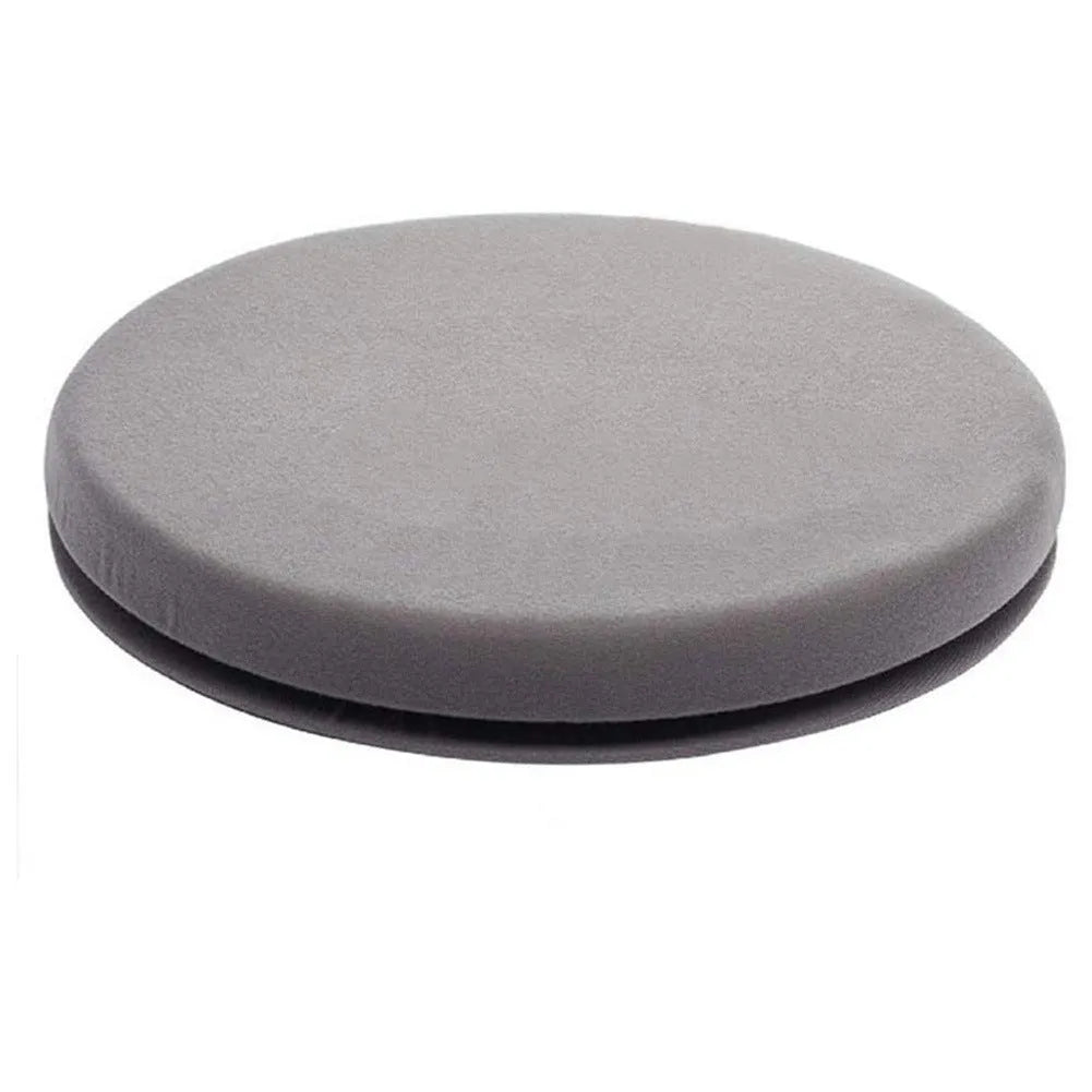 Grey car seat cushion with 360-degree rotation feature and non-slip base on a car seat.
