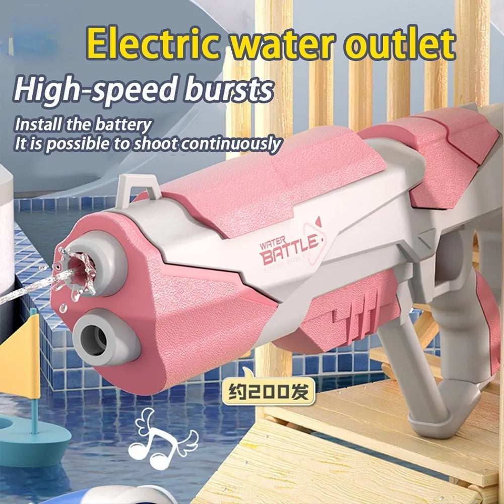 Blue electric water gun toy with USB charging cable and 358ml water capacity for outdoor play