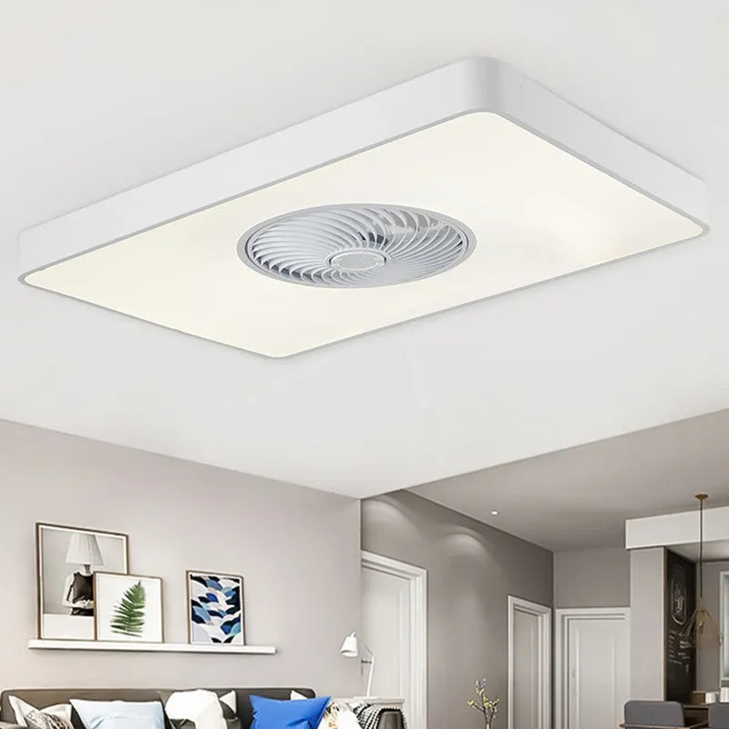 Nordic style ceiling fan with integrated light in a solid wood rectangular, round, or square frame.