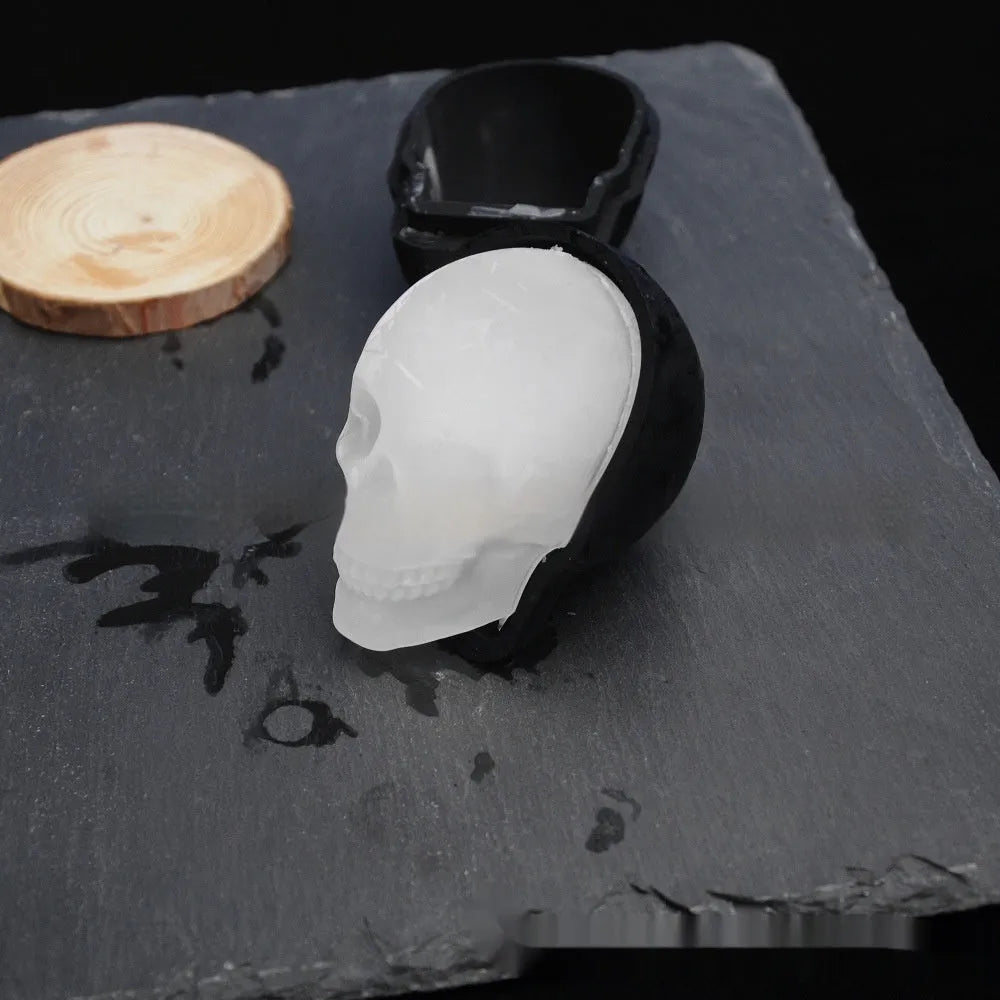 3D skull ice cube tray made from food grade silicone creating detailed Halloween ice cubes