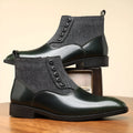 Brown retro-style men's formal business shoes with a side zip and square toe.