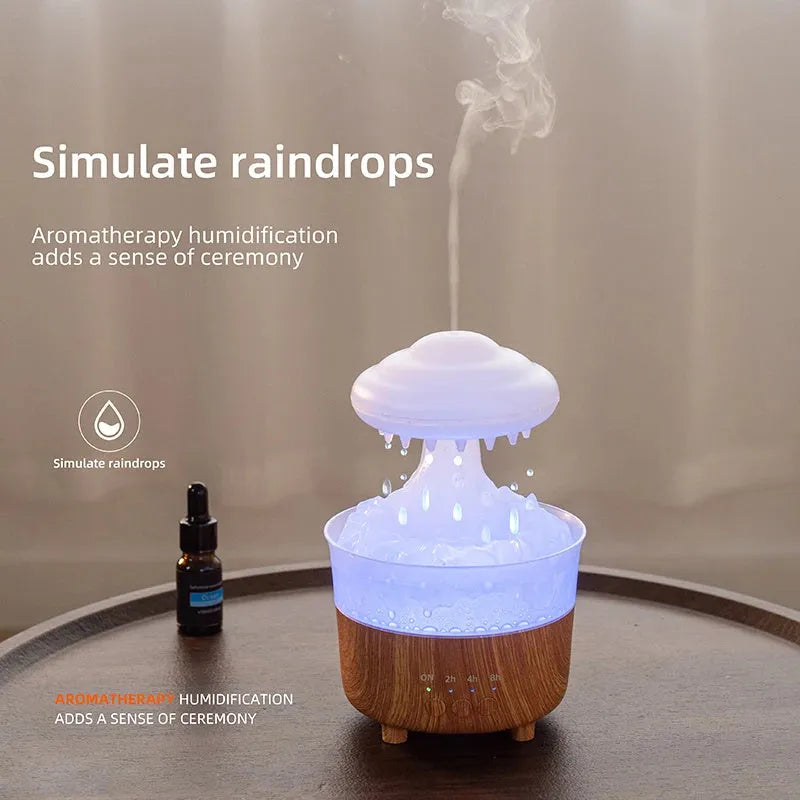 Rain cloud shaped ultrasonic humidifier with aromatherapy diffuser and 7 colour LED night light