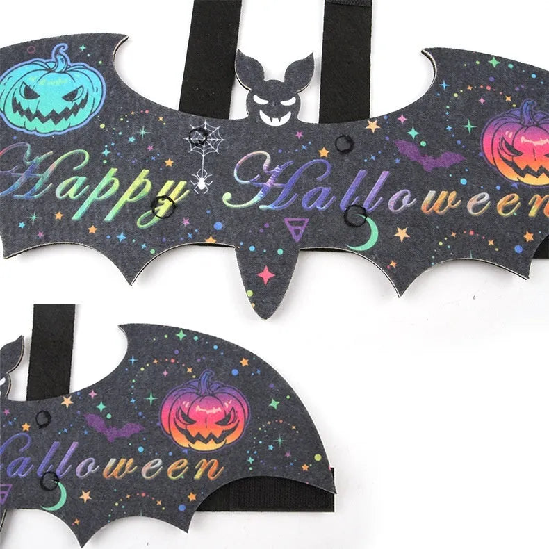 Halloween batwing cat costume in felt with pumpkin bat colour and bell, size S or M