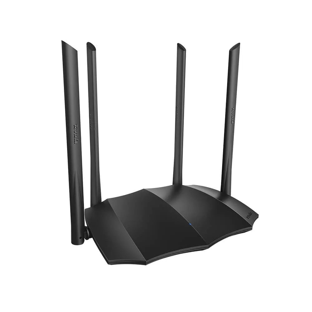 Dual-band wireless router with gigabit ports measuring 365mm by 286mm by 70mm