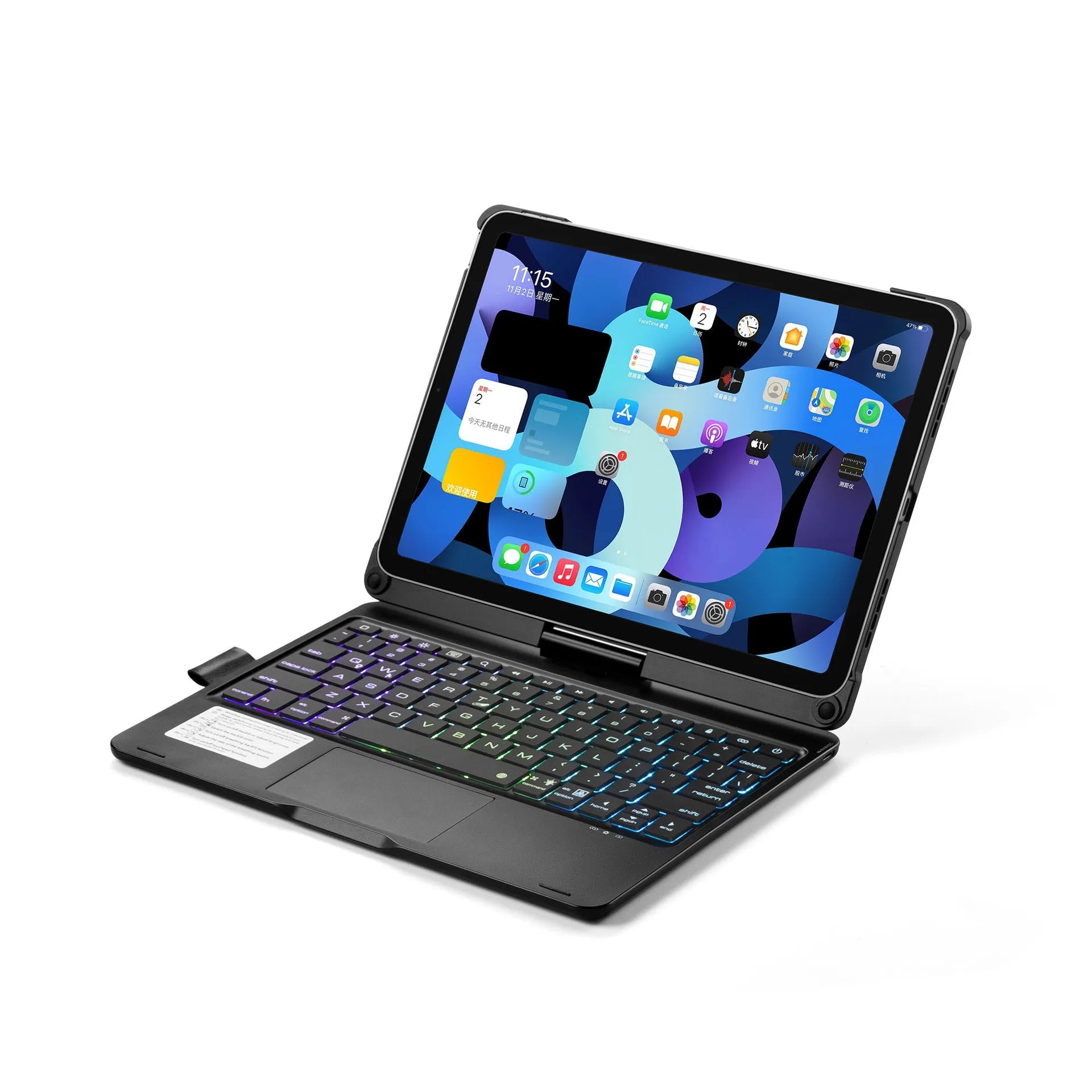 Rotating Bluetooth keyboard with backlight for iPad Pro and iPad Air tablets in black colour