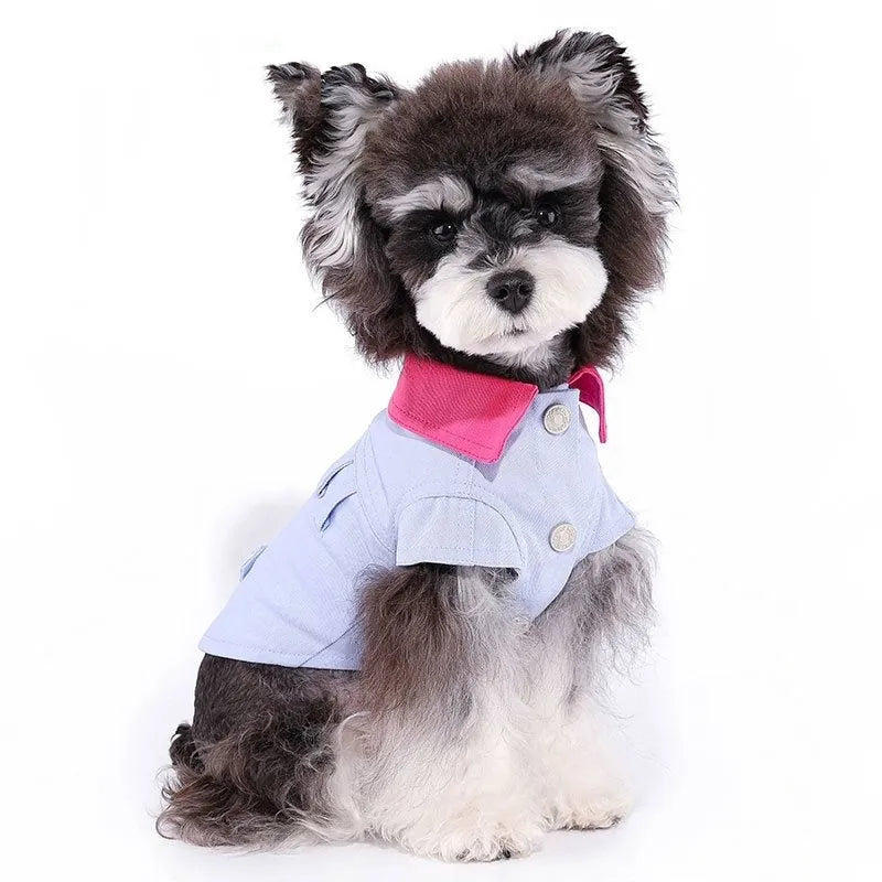 Blue polyester summer dog vest with traction rope ring for small dogs