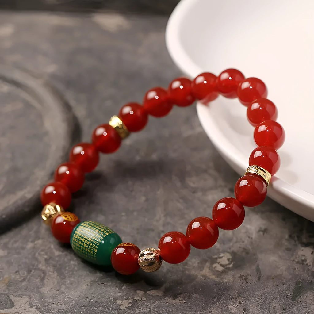 Red agate Guanyin bracelet edge rosary with auspicious patterns on polished agate beads