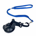 Pet bathing restraint with adjustable rope, handcuffs, and suction cups in black or blue colours