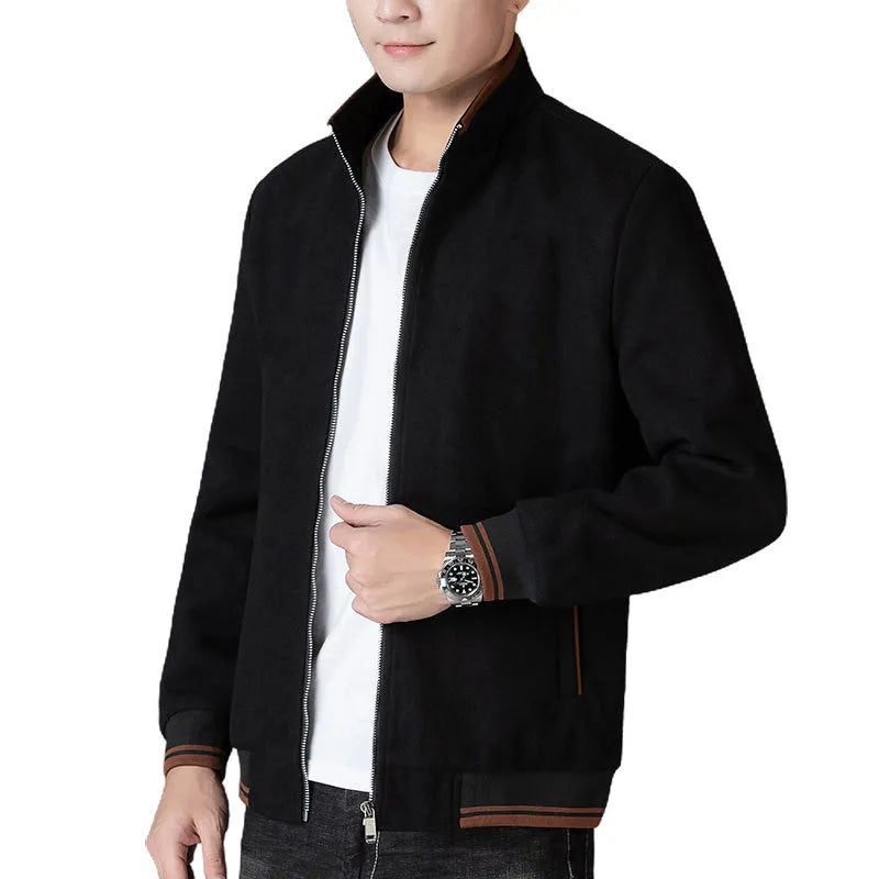 Men's grey polyester fleece sports jacket with long sleeves and a pocket, shown on a hanger.