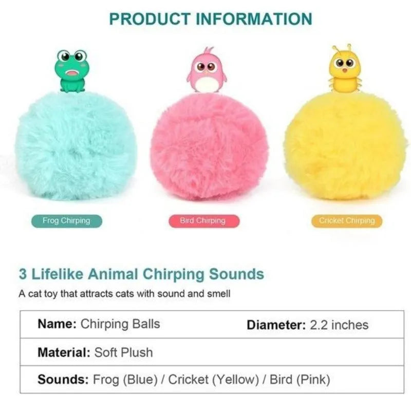 Interactive cat toy ball in blue, pink or yellow with 55mm diameter and animal sound activation
